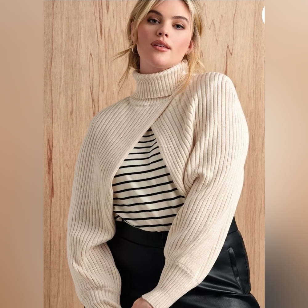 Cream Turtleneck Sweater Sleeves Scarf